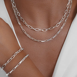 Ensemble de Bijoux en Acier Inoxydable - Design Géométrique Contemporain